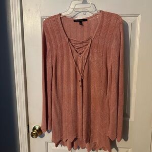 White House Black Market Blush Lace-Up Blouse